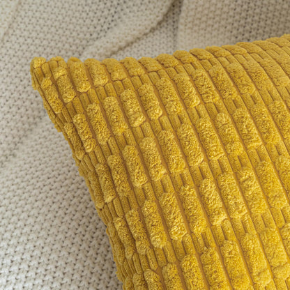 Pack of 2 Corduroy Decorative Throw Pillow Covers 18x18 Inch Soft Boho Striped Pillow Covers Modern Farmhouse Home Decor for Summer Sofa Living Room Couch Bed Mustard Yellow
