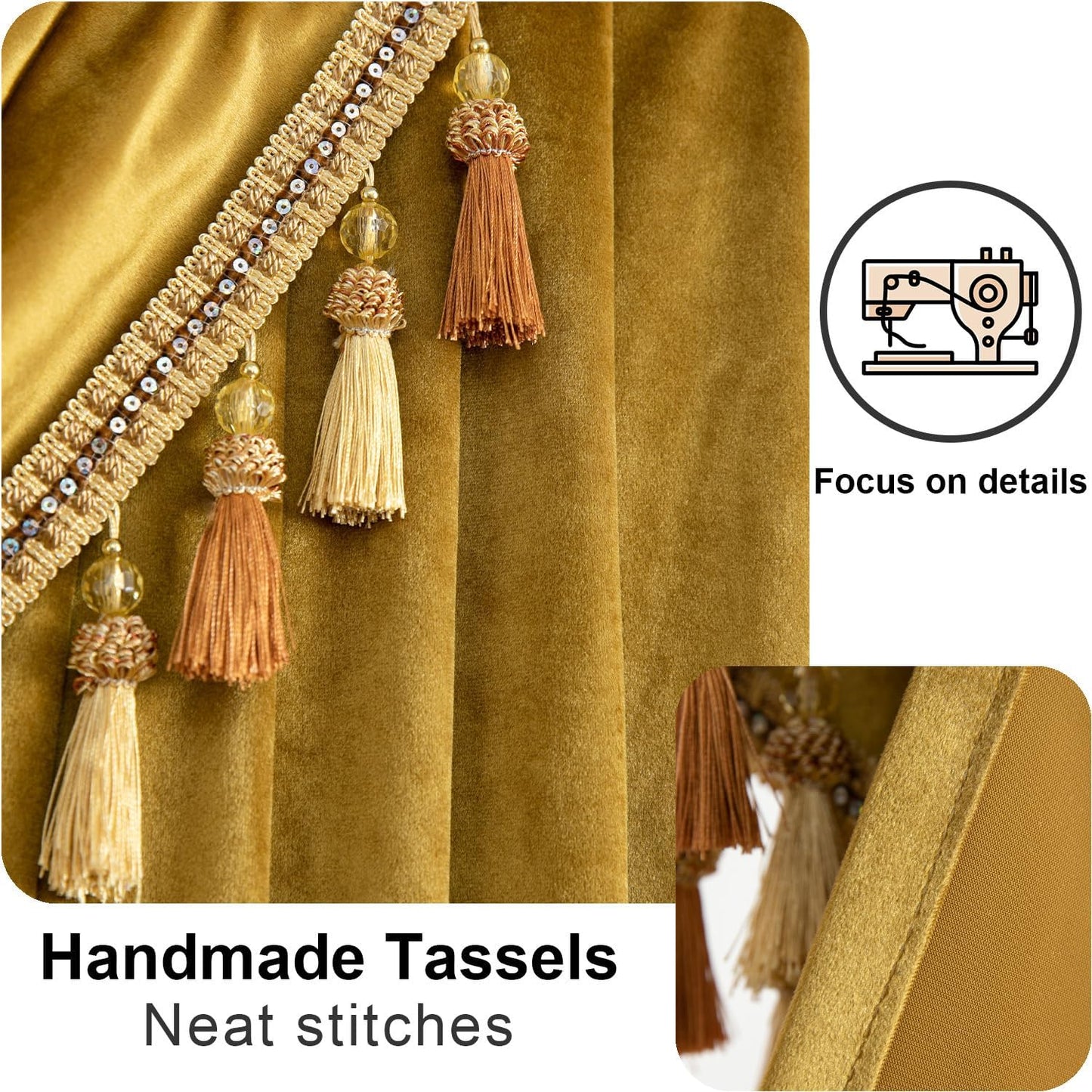 VOGOL Retro Gold Velvet Valances for Bedroom, Thermal Insulated Privacy Waterfall Valance with 2 Swags, Vintage Style Rod Pocket Window Treatments for Living Room, 59 Inches Wide