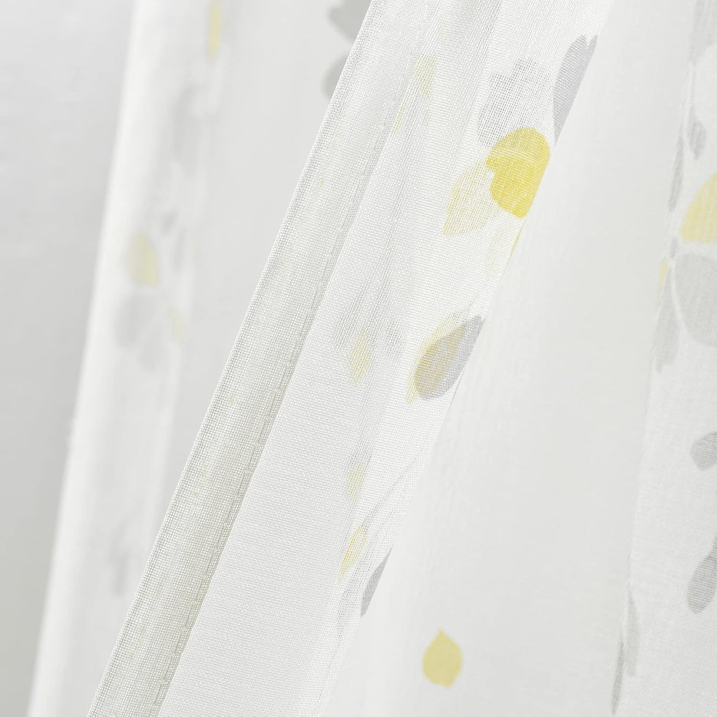 Lush Decor Weeping Flower Sheer Window Curtain Panels, Pair, 38" W x 84" L + 2" Header, Yellow & Gray - Sheer Curtains - Farmhouse Decor - Floral Curtains for Living Room, Bedroom & Dining Room