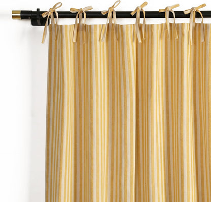 THE ART BOX Gauze Striped Curtains,Boho Linen Tie Top Hanging Curtains Light Filtering Door Window Treatment 2 Panel Curtain Drapes for Living Room Bedroom Yellow Stripes (72''x42'' Each Panel)