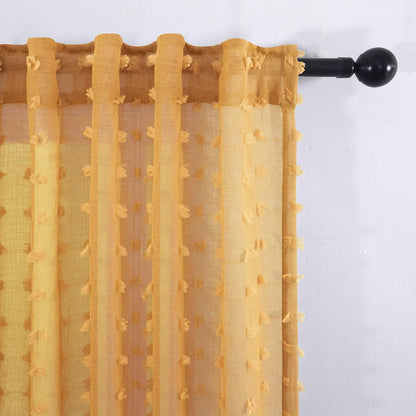 Mustard Yellow Textured Curtains 84 Inch Length 2 Panels for Living Room Bedroom Dining Room Boho Back Tab Rod Pocket Pom Pom Tufted Gold Semi Sheer Curtain 84 Inches Long for Nursery Girls Kids Room