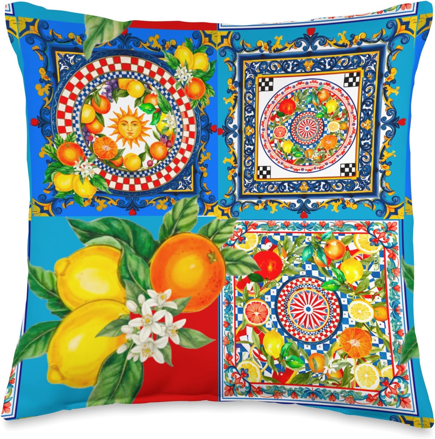 Colorful Lemon Summer Sun Mediterranean Art Throw Pillow