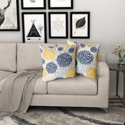 Kawani Navy Blue and Yellow Throw Pillows Covers 18x18 Set of 2, Gray Dahlia Flower Pillow Cushion Cases, Floral Decor Throw Pillows Cover Gifts for Bed Couch Sofa Living Room
