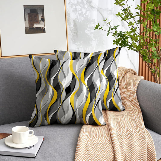 Black and Yellow Grey Throw Pillow Covers Set of 2 Modern Geometric Lines Cushion Covers for Living Room Sofa Accent Home Decor Abstract Art Decorative Pillowcases Outdoor Pillows Covers 18"x18" White