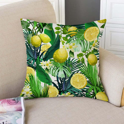 TSSOHU Farmhouse Decoration Throw Pillow Cover, Lemons Pillow Cover 18x18 Inch, Flowers and Tropical Leaves Pillowcase Summer Outdoor Cushion Covers for Bed, Living Room, Couch