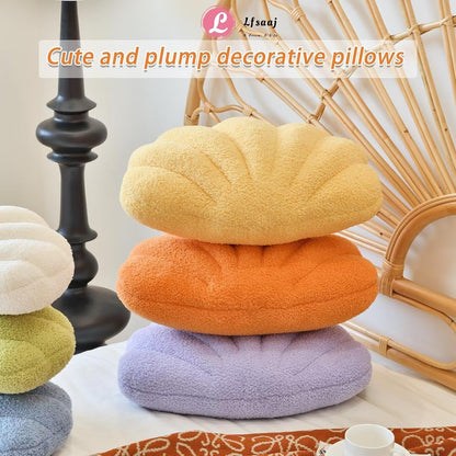 Lfsaaj Yellow Seashell Throw Pillows, Shell Shaped Throw Pillows, 13 Inch Soft Home Decorative Pillow Plush Cushion for Bed Couch Living Sofa Room Decor Accent Throw Pillow