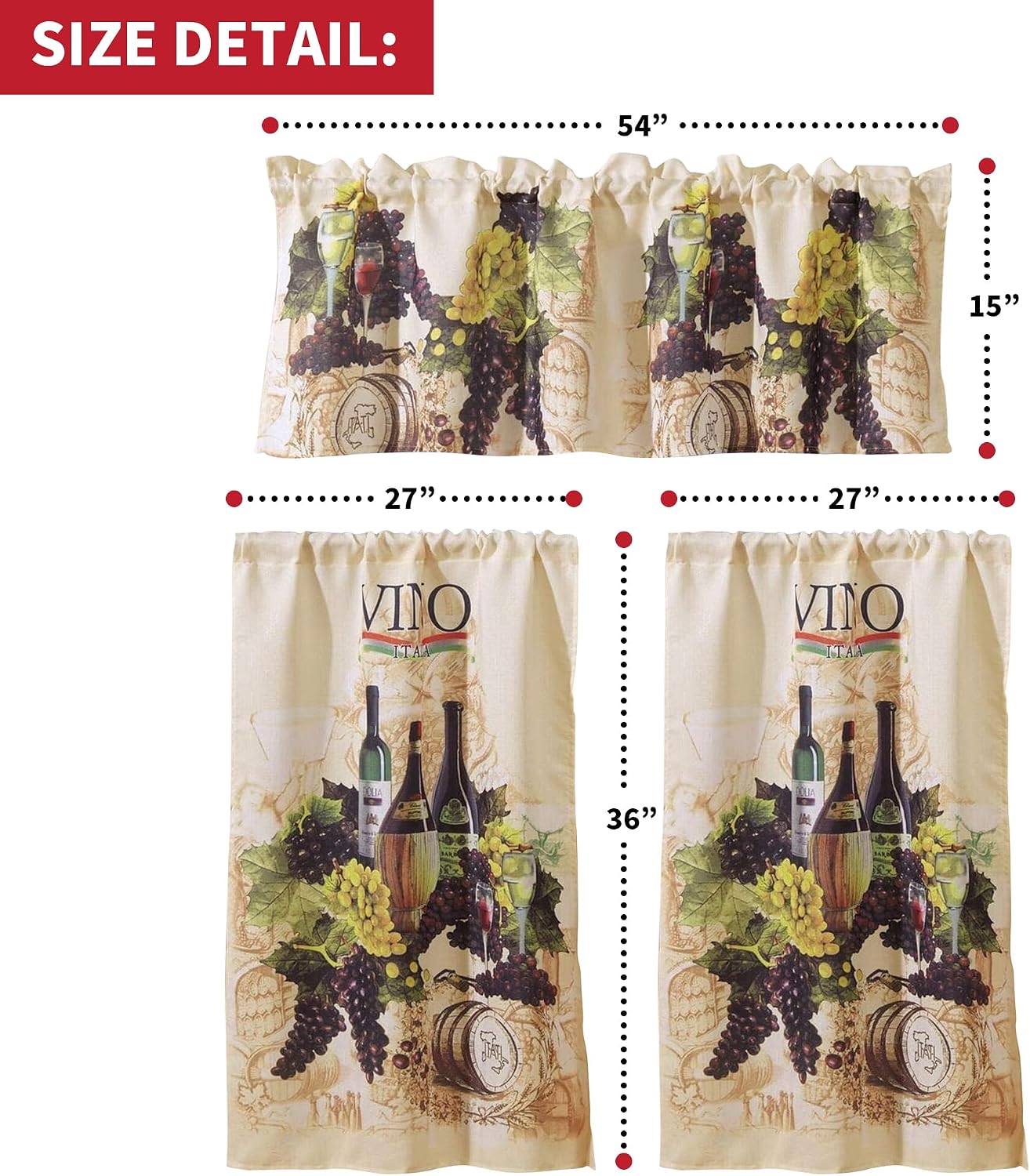 Sapphire Home Kitchen Curtain Linen 3 Piece Set - 2 Tiers + 1 Tailored Valance, Sunflower Design Linen Stylish Window Curtains for Your Kitchen Décor, KC Sunflower White Green Yellow