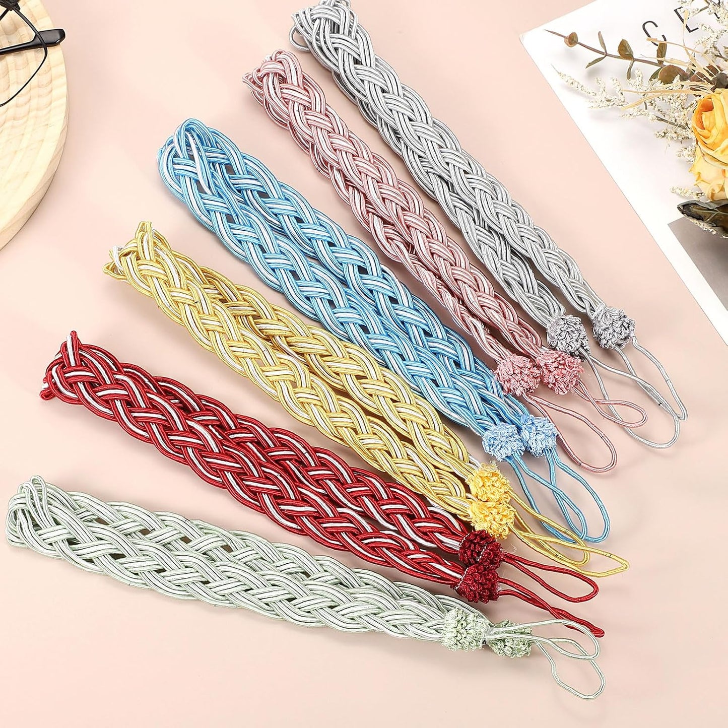 uxcell 2 Pcs Curtain Tiebacks, 56cm/22 Braided Drapery Holdback Holder Curtain Ties Holdbacks Elegant Window Decorative Rope Tie Back for Home Office Hotel Decor, Gold Yellow