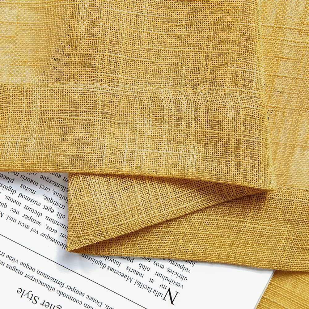XTMYI Mustard Gold Yellow Curtains for Spring Bedroom Small Window 2 Panels Rod Pocket Semi Sheer Cafe Fall Curtains for Kitchen Bathroom Living Room 24 Inch Length