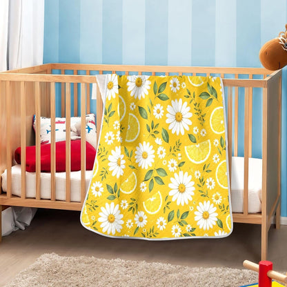 Yellow Lemon Daisy Print Baby Blanket 30"x40", Soft Cotton Toddler Blankets for Girls Boys with Warm Middle Layer, Lightweight Receiving Blanket for Newborn Crib Stroller