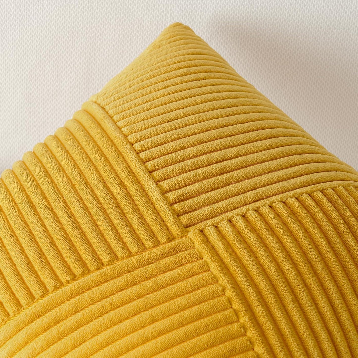 Topfinel Set of 2 Decorative Yellow Throw Pillow Covers 18x18 Inch for Couch Sofa Bed, Farmhouse Boho Rustic Home Decor,Soft Corduroy Windmill Textured Striped Patchwork Cushion Cases