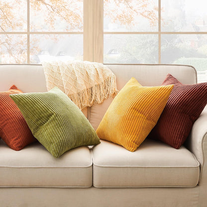 Topfinel Fall Burnt Orange Decorative Throw Pillows Covers 18x18 Inch Set of 4,Yellow Green Gradient Series Corduroy Striped Square Pillow Case,Western Modern Cushion Cover for Couch Sofa Bedroom