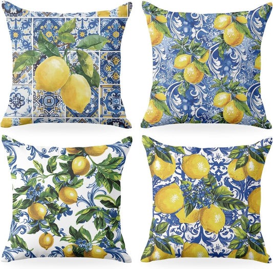 4 PCs Pillow Covers 18x18, Italy Lemon Throw Pillow Covers, Lemon Decor Italian Gifts Pillow Cases Decorative Pillow Protectors Living Room Bedroom Office Home Decor for Cushion Car Bed