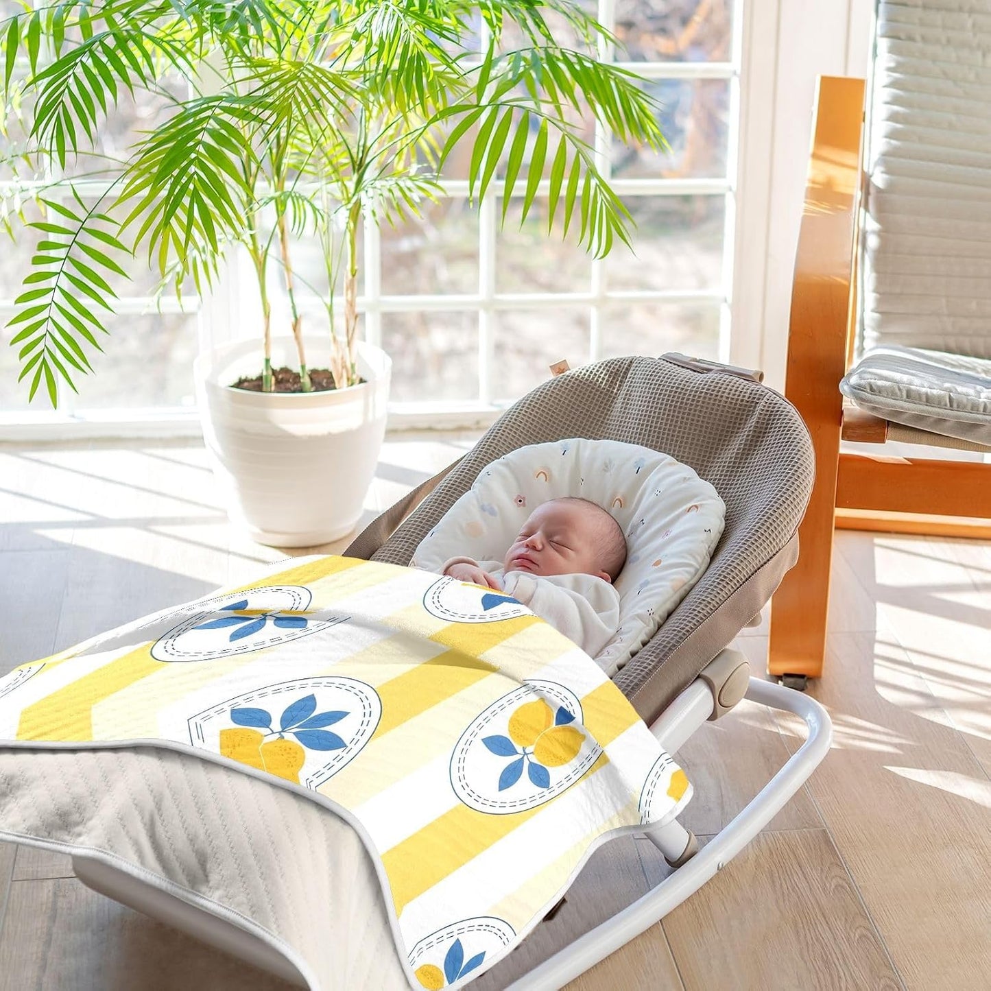 Lemon Yellow Stripe Baby Blanket 30"x40", Soft Cotton Toddler Blankets for Girls Boys with Warm Middle Layer, Lightweight Receiving Blanket for Newborn Crib Stroller