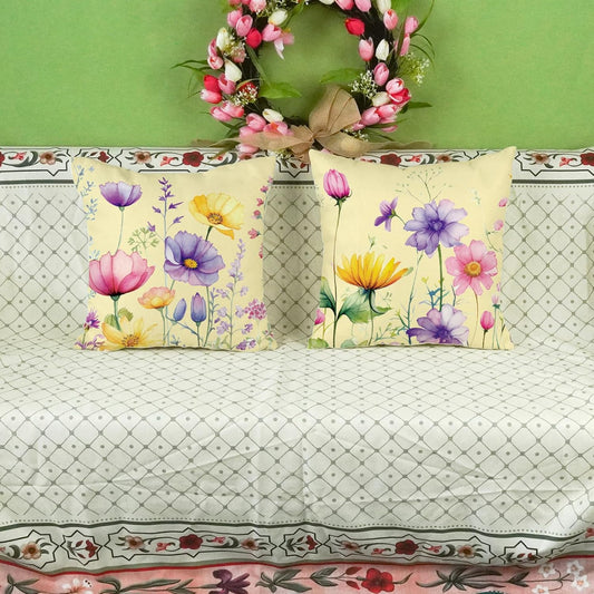 ONWAY Spring Pillow Covers 18x18 Inch Set of 2 Floral Colorful Flowers Decorations Farmhouse Living Room Outdoor Cushion Case for Sofa Couch Home Bed Yellow