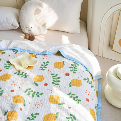 J-pinno Lemon Yellow Fruit Muslin Blanket 100% Cotton 6 Layer Quilt Bed Blanket Soft Warm Throw Sofa Couch Toddler Boys Girls Cartoon Travel Cover Blanket (Lemon, Crib 45" X 60")