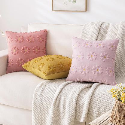 AQOTHES Spring Summer Yellow Throw Pillow Covers 12x20 inch Set of 2 Flower Floral Faux Fur Cute Throw Pillows for Sofa Couch Living Room Decor