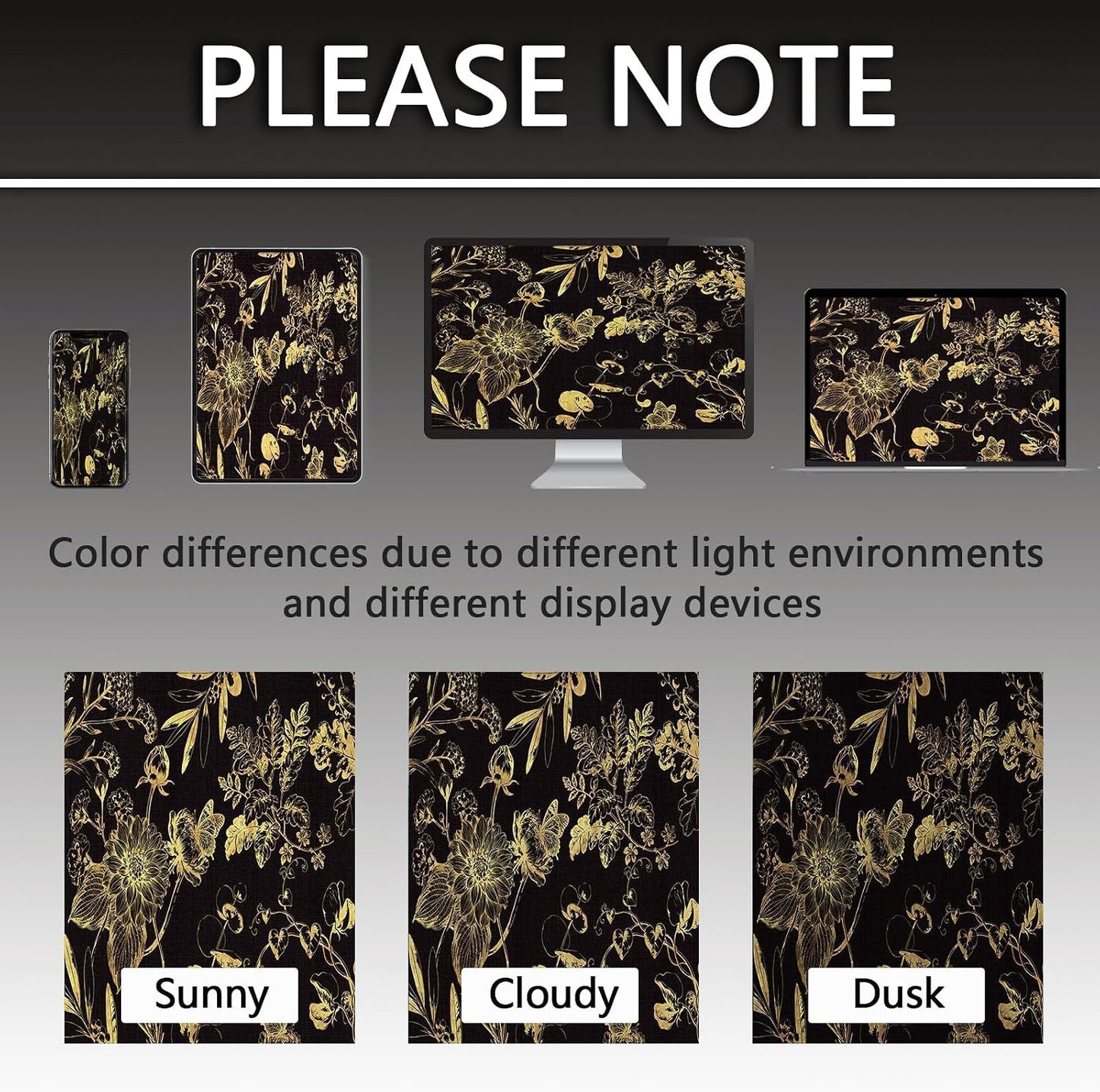 Black and Gold Vintage Botanical Blackout Curtains Patterned Golden Yellow Floral Window Drapes for Bedroom Living Room, 84 inch Length 2 Panels Set, 52x84 inch