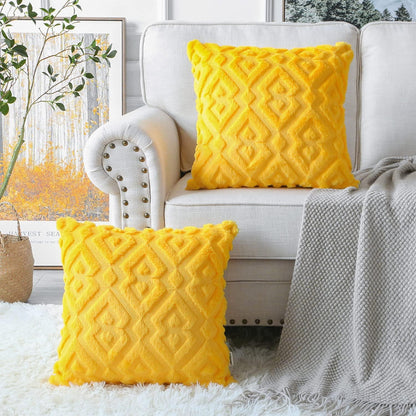 Artscope Pack of 2 Soft Plush Short Wool Velvet Decorative Fall Throw Pillow Covers Luxury Style Cushion Covers European Pillow Shell for Sofa Bedroom Diamond Shape Orange Yellow, 18x18 Inch