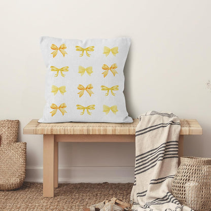 Yellow Bow Throw Pillow Covers, Coquette Pillow Covers, Girly Decorative Pillow Covers for Girls Room Aesthetic, Coquette Room Decor, Bow Room Decor, Preppy Trendy Decor Pillow Covers 18x18