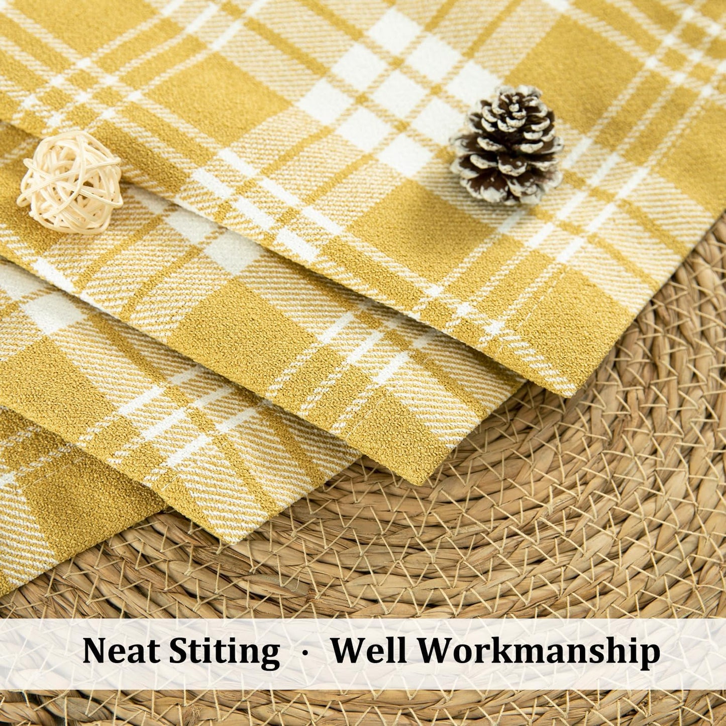 VOGOL Yellow Buffalo Check Jacquard Kitchen Valance, 52 x 18, 1 Panel | Jacquard Weave, Light Filtering Privacy, Easy to Hang, Curtain Valance for Kitchen, Bathroom and Small Windows