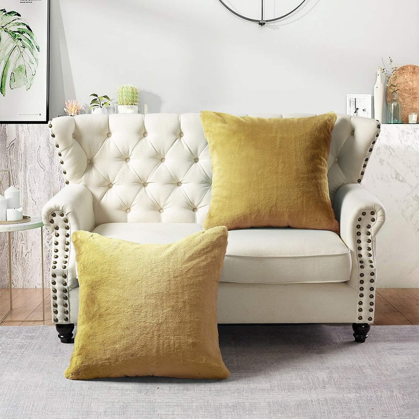 Home Soft Things Heavy Faux Fur Pillow Covers, 2-Pack, 26"x26", Lemon Curry, Soft Luxurious Decorative Pillow Shams for Couch, Bed, Sofa, Cozy Home Decor