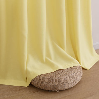 Guken Yellow Linen Curtains 84 Inch Length for Living Room Bedroom 2 Panels Set Rod Pocket Light Filtering Semi Sheer Window Curtains 52 Inch Width Boho Farmhouse Linen Drapes, W52xL84