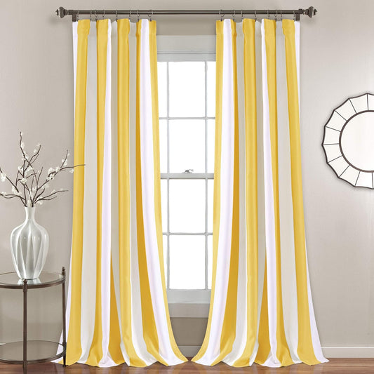 Lush Decor Wilbur Stripe Light Filtering Window Curtain Panel Pair, 84" x 52", Yellow