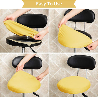 Tatuo Round Bar Stool Seat Covers Washable Stool Cushion Slipcover Elastic Bar Chair Covers for 14-17 Inch Chair (Yellow, 4 Pieces)