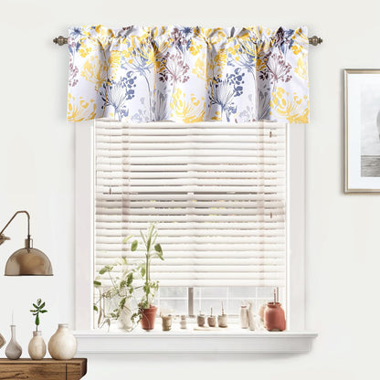 DriftAway Acacia Floral Blossom Watercolor Printed Room Darkening Thermal Insulated Window Curtain Valance Rod Pocket Single 52 Inch by 14 Inch Plus 2 Inch Header Yellow