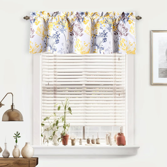 DriftAway Acacia Floral Blossom Watercolor Printed Room Darkening Thermal Insulated Window Curtain Valance Rod Pocket Single 52 Inch by 14 Inch Plus 2 Inch Header Yellow