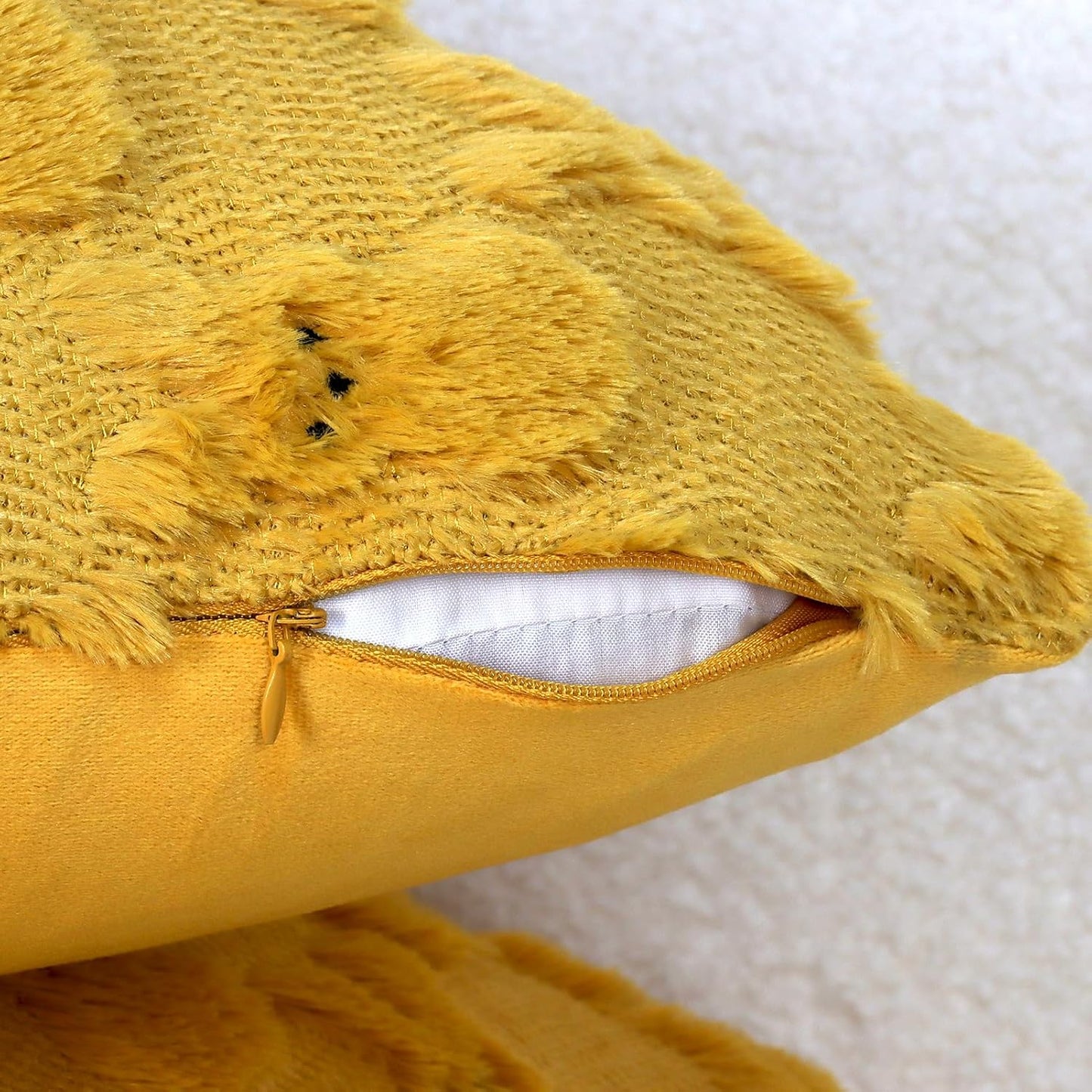 Yuubin Easter Bunny Pillow Covers 18x18 Set of 2,Rabbit Soft Plush Faux Fur Yellow Spring Throw Pillow Cases for Home Decorations Sofa Bedroom Living Room Couch Bed Decor