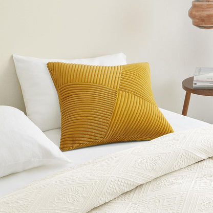 Topfinel Set of 2 Decorative Yellow Throw Pillow Covers 18x18 Inch for Couch Sofa Bed, Farmhouse Boho Rustic Home Decor,Soft Corduroy Windmill Textured Striped Patchwork Cushion Cases