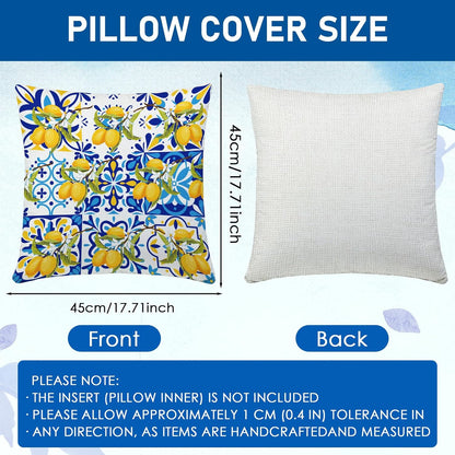 Italian Lemon Pillow Covers Set of 4, 18x18 Inch Blue Lemon Floral Throw Pillow Covers, Polyester Summer Fruit Cushion Case Decorations for Holiday Farmhouse Home Sofa Couch Gifts