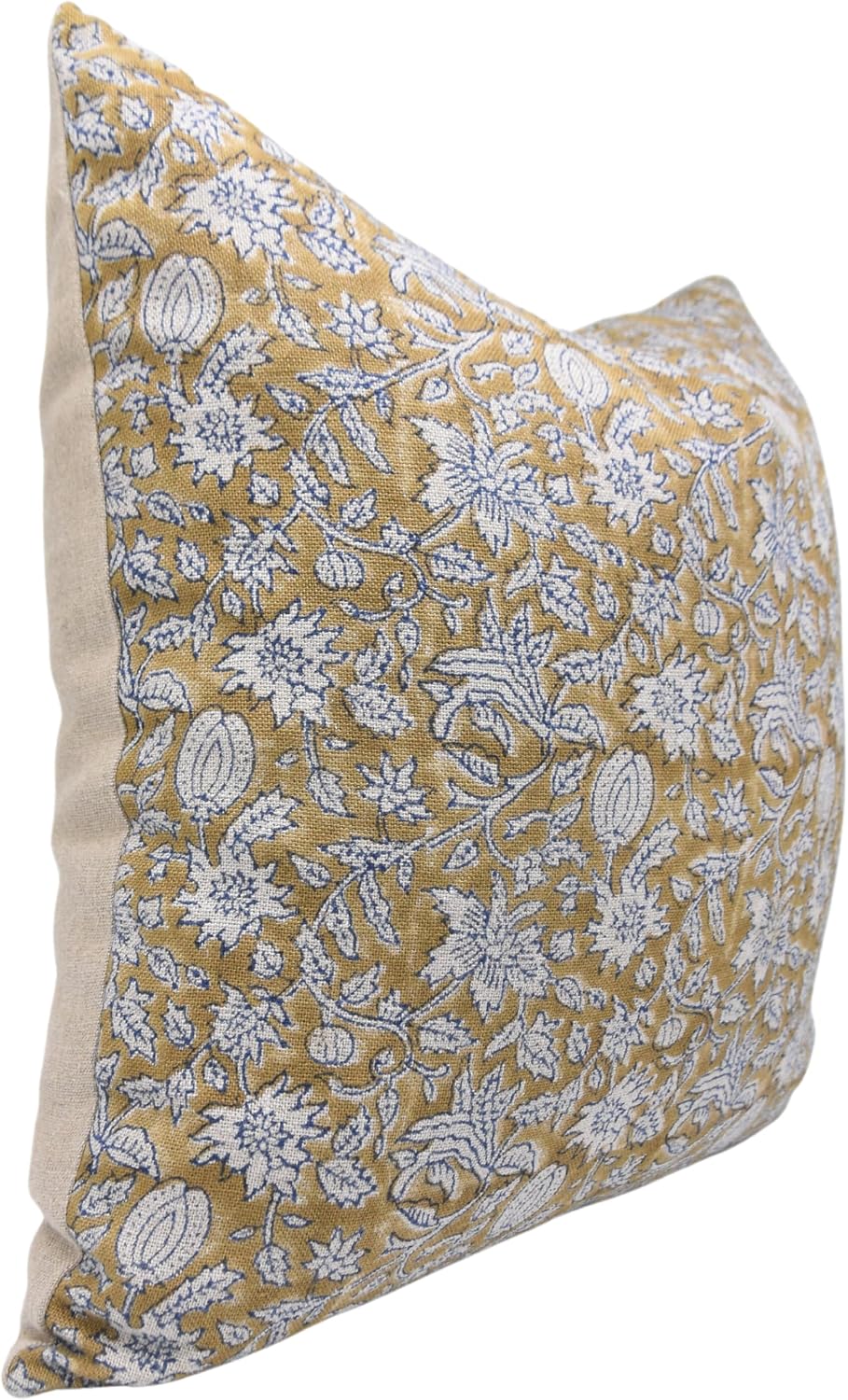 Pillow Covers Handmade Block Print Thick Linen 20X20 Throw Pillowcase Cushion Cover with Zipper for Sofa, Couch, Bed, Fall Decoration, Boho Home Decor, Manikarnika, Light Mustard