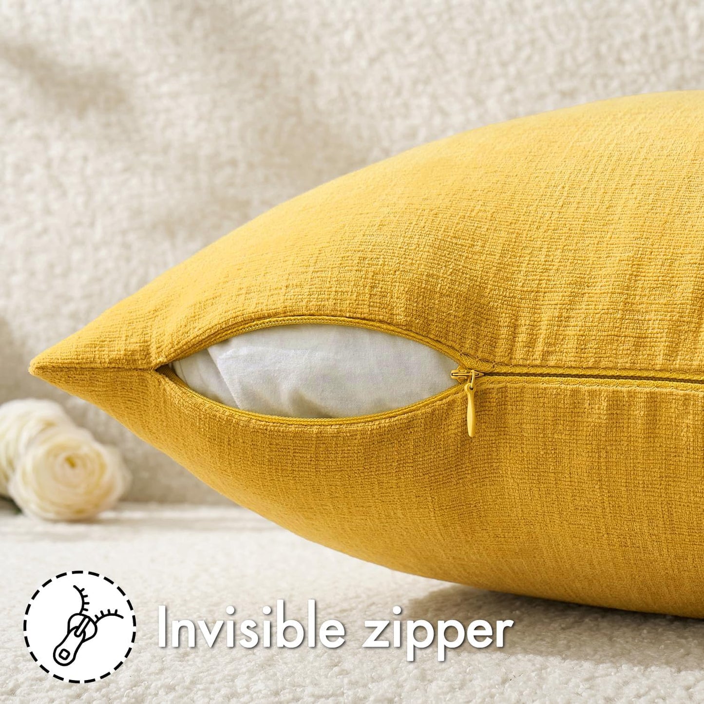 MIULEE Yellow Couch Pillow Covers 18x18 Inch, Set of 2 Soft Chenille Summer Decorative Square Throw Pillow Covers Farmhouse for Sofa Living Room Bed