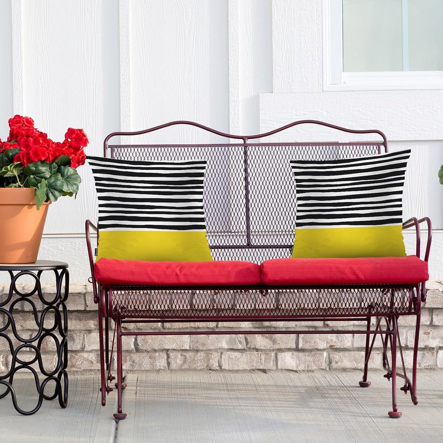 Swono Abstract Black Yellow Home Decorative Throw Pillows Covers 18"X18" Set of 2 Outdoor Pillowcase for Livingroom Bedroom, Modern Black Stripes Yellow Block Boho Pillow Cushion Covers for Man Woman
