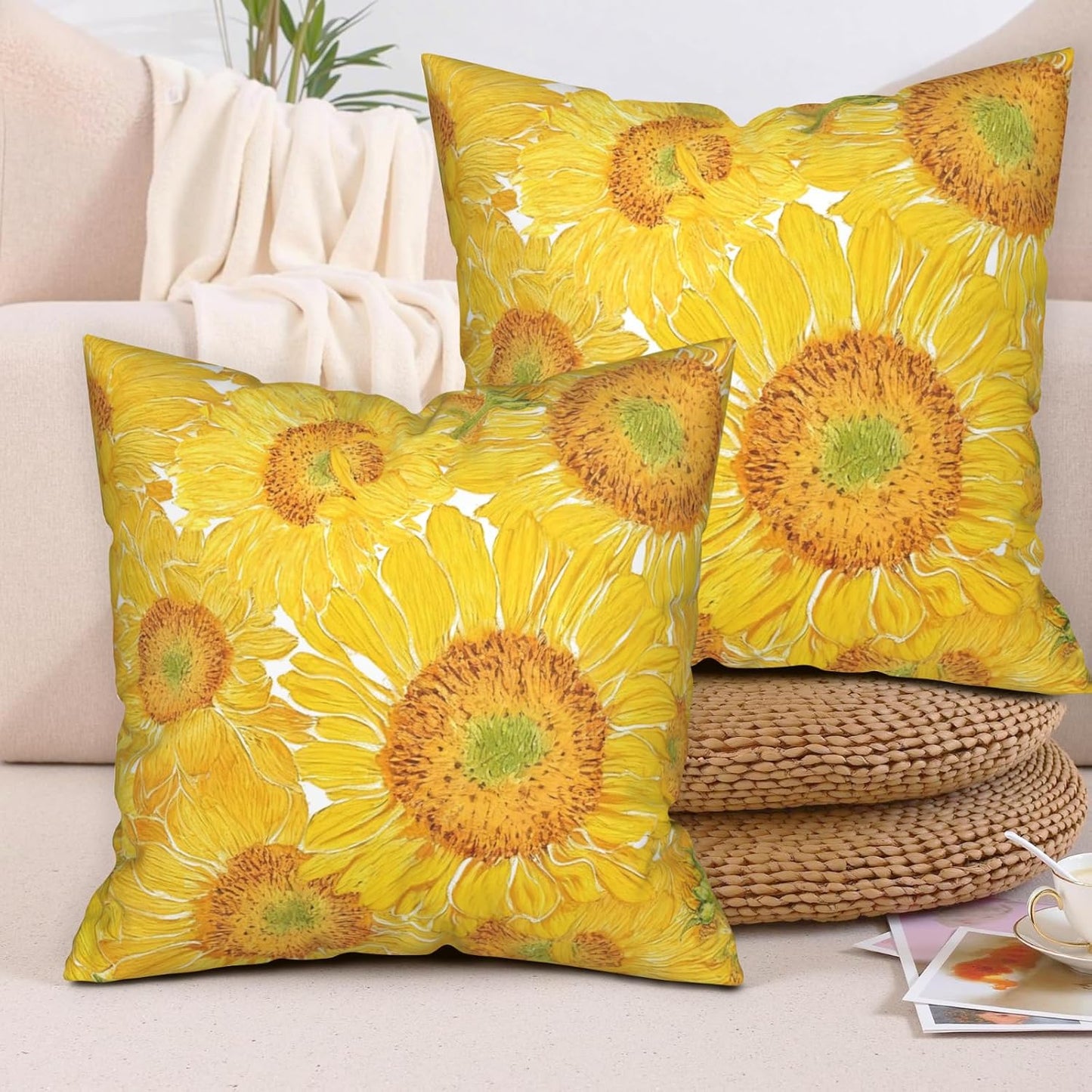 Sunflower Pillow Covers Floral Throw Pillow Covers 18x18 Yellow Pillow Case Flowers Double Sided Printing Cushion Case for Living Room Couch Sofa Set of 2