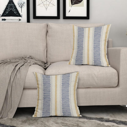 Blue Yellow Pillow Covers 18x18 Set of 2 Gray Grey Dot Print Striped Decorative Throw Pillows Outdoor Boho Rustic Pillowcase Farmhouse Linen Cushion Case Decor for Home Sofa Couch Bed