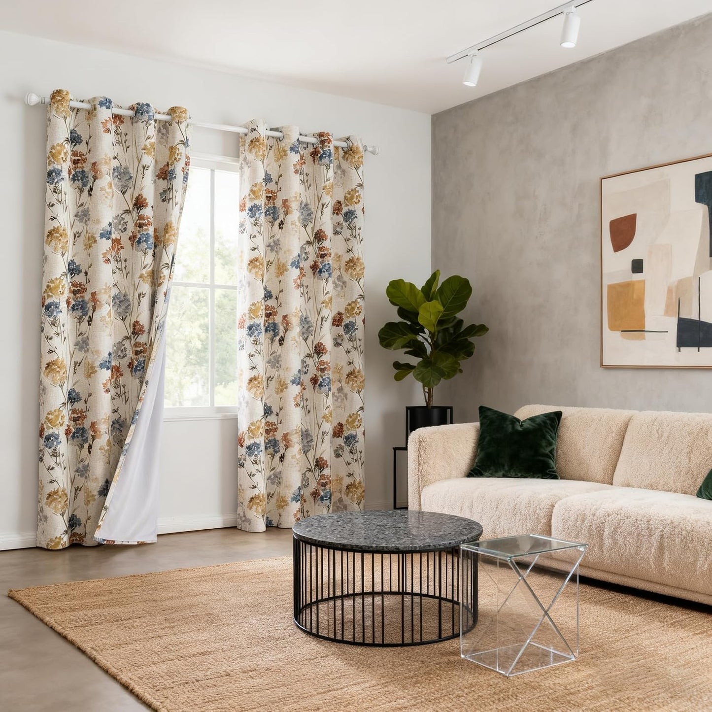 MYSKY HOME Extra Long 100% Blackout Curtains 108 Inches Long 2 Panels for Living Room Bedroom Farmhouse Floral Patterned Double Layer Thermal Insulated Grommet Window Treatments, Yellow, 52" W Each