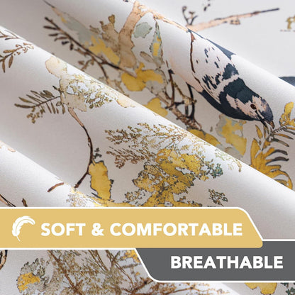H.VERSAILTEX Floral 100% Blackout Curtains 84 inch Length 2 Panels Vintage Curtains Light Blocking Grommet Printed Patterned Thermal Insulated Yellow Flower Curtain for Living Room, Mustard/Black