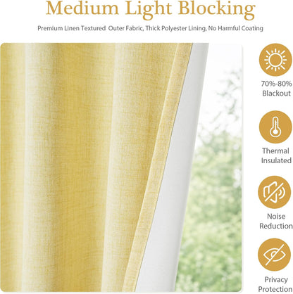 DriftAway Double Layer Linen Blackout Tie Up Curtains Thermal Insulated Fully Lined Balloon Roman Shade Bathroom Window Adjustable Rod Pocket for Small Window 25 Inch by 47 Inch Yellow
