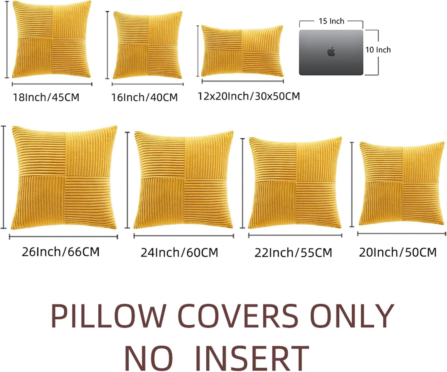 Fancy Homi 2 Packs Sunflower Yellow Spring Decorative Throw Pillow Covers 18x18 Inch for Living Room Couch Bed Sofa, Gold Yellow Home Decor, Soft Corss Corduroy Patchwork Textured Cushion Case 45x45cm