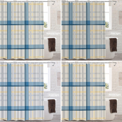 Batmerry Plaid Blue Decor Shower Curtain, Yellow Gingham Check Plaid Pattern Bathroom Decor Polyester Fiber Plastic Rings Quick-Drying Waterproof for Bathtubs/Bathroom, 72X72 Inches