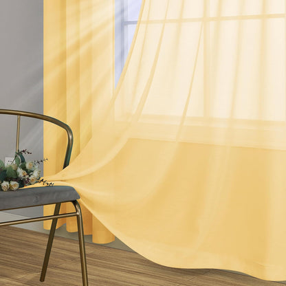 Mrs.Naturall Light Yellow Sheer Curtains 84 Inches Long, Pale Yellow Grommet Window Voile for Living Room Bedroom 2 Panels Set, Cortinas Amarillas para Sala