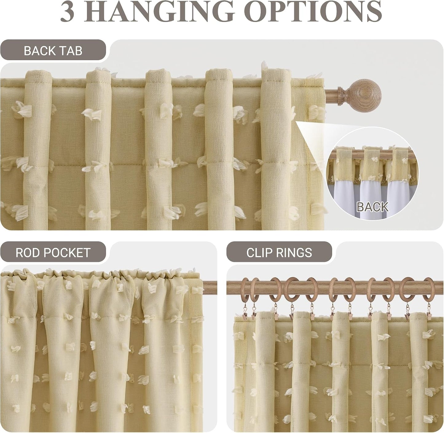 Hokibero 100% Blackout Yellow Curtains 84 Inch Long for Bedroom 2 Panels Back Tab Pocket Pom Pom Drapes Cute Farmhouse Style Room Darkening Double Layer Design Window Curtain for Living Room 52x84