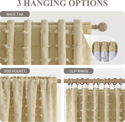 Hokibero 100% Blackout Yellow Curtains 84 Inch Long for Bedroom 2 Panels Back Tab Pocket Pom Pom Drapes Cute Farmhouse Style Room Darkening Double Layer Design Window Curtain for Living Room 52x84