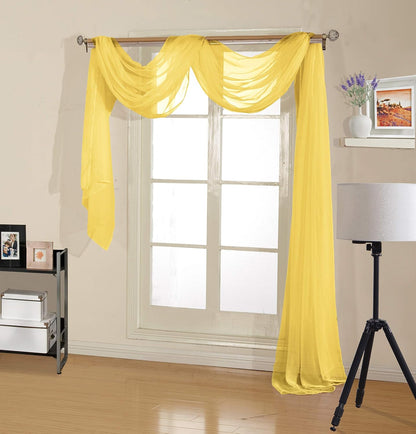 Decotex 1 Piece Sheer Voile Home Decor Fully Hemmed Scarf Valance Swag Topper (54" X 216", Yellow)
