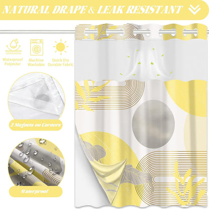 Mustard Yellow and Grey Hookless Shower Curtain with Snap in Liner, Yellow and White No Hook Double Layer Shower Curtain and Liner Set, Waterproof Cloth Fabric, 71" W x 86" L (Pack of 1)