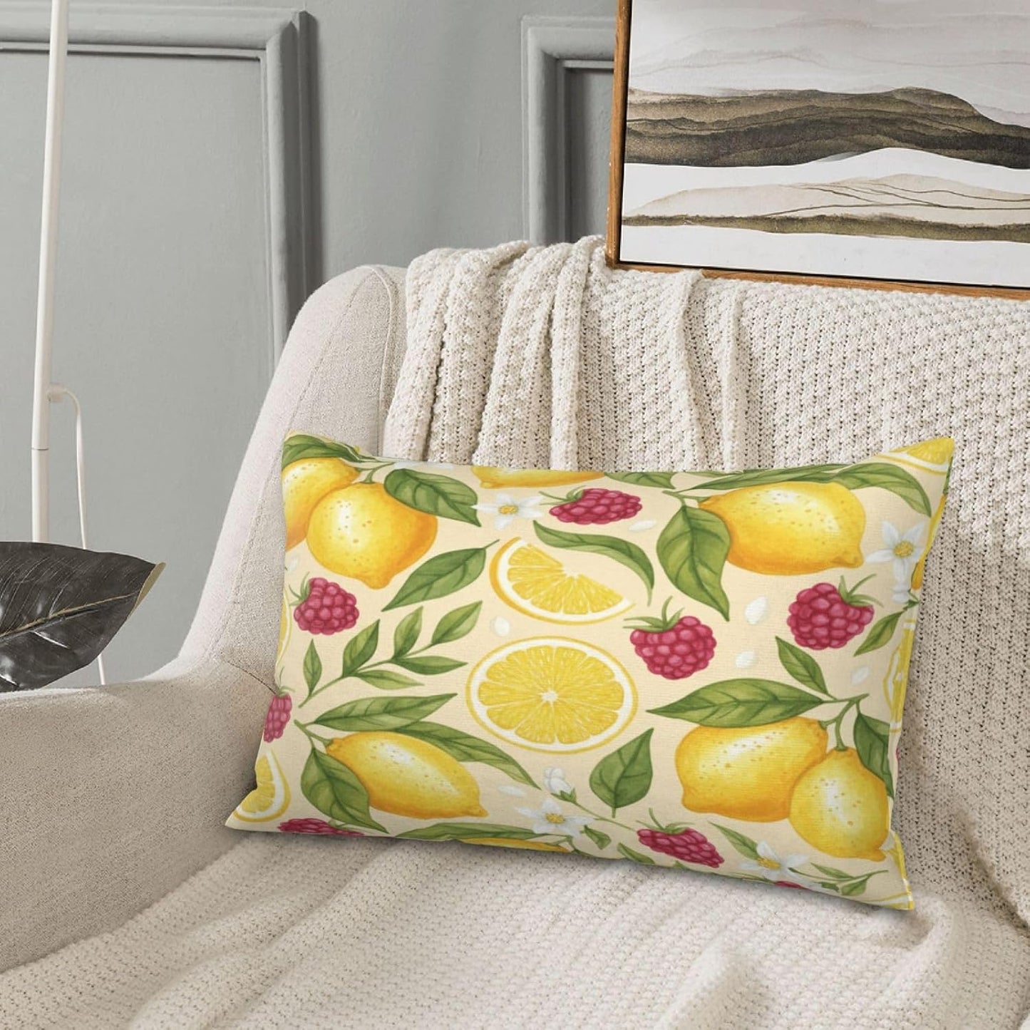 Throw Pillow Covers 14x20 Inch, Lemon Summer Fruit Both Sides Soft Decorative Rectangular Cushion Case with Zipper, Aesthetic Home Decor for Living Room Farmhouse Couch Bed Sofa Car